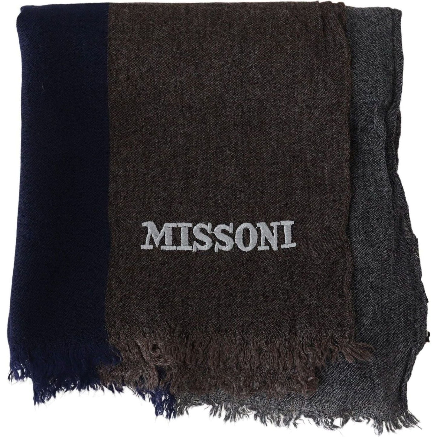 Missoni Elegant Multicolor Wool Scarf with Signature Embroidery multicolor-striped-wool-unisex-wrap-fringes-scarf