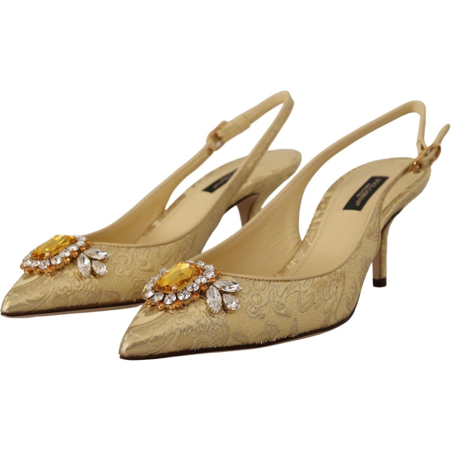 Dolce & Gabbana Gleaming Gold Crystal Slingback Heels gold-crystal-slingbacks-pumps-heels-shoes