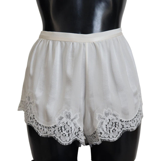 Dolce & Gabbana Elegant White Lace Lingerie Shorts white-silk-floral-lace-lingerie-underwear