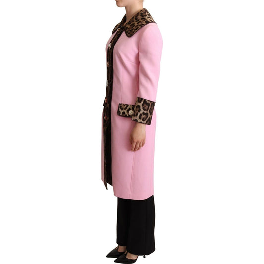 Dolce & Gabbana Chic Pink Leopard Trench with Crystal Buttons pink-leopard-wool-trenchcoat-jacket IMG_0115-scaled-a3f0b03c-e74.jpg