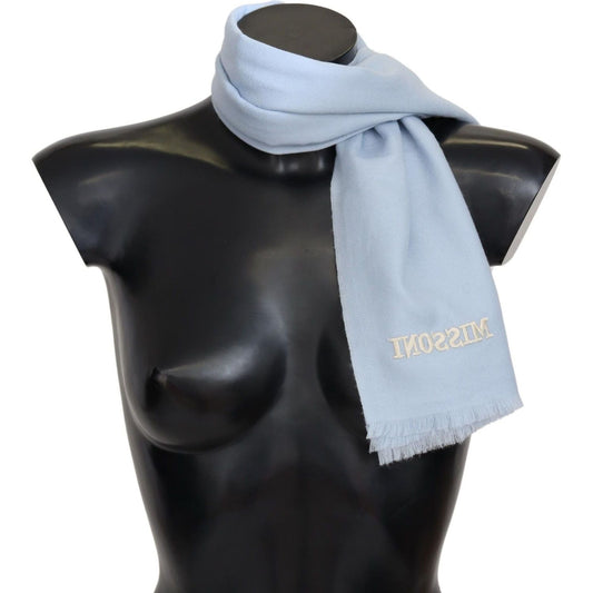 Missoni Luxurious Cashmere Scarf with Logo Embroidery light-blue-cashmere-unisex-neck-warmer-scarf