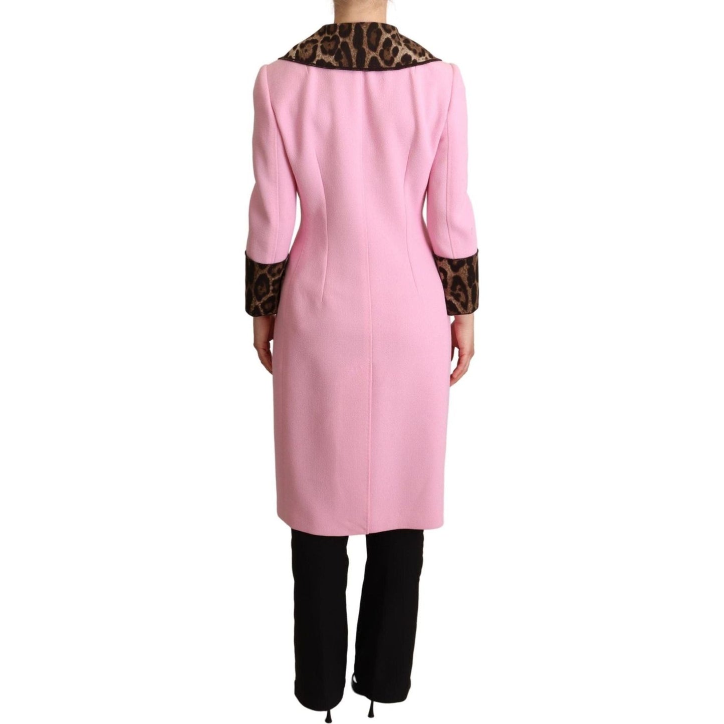Dolce & Gabbana Chic Pink Leopard Trench with Crystal Buttons pink-leopard-wool-trenchcoat-jacket