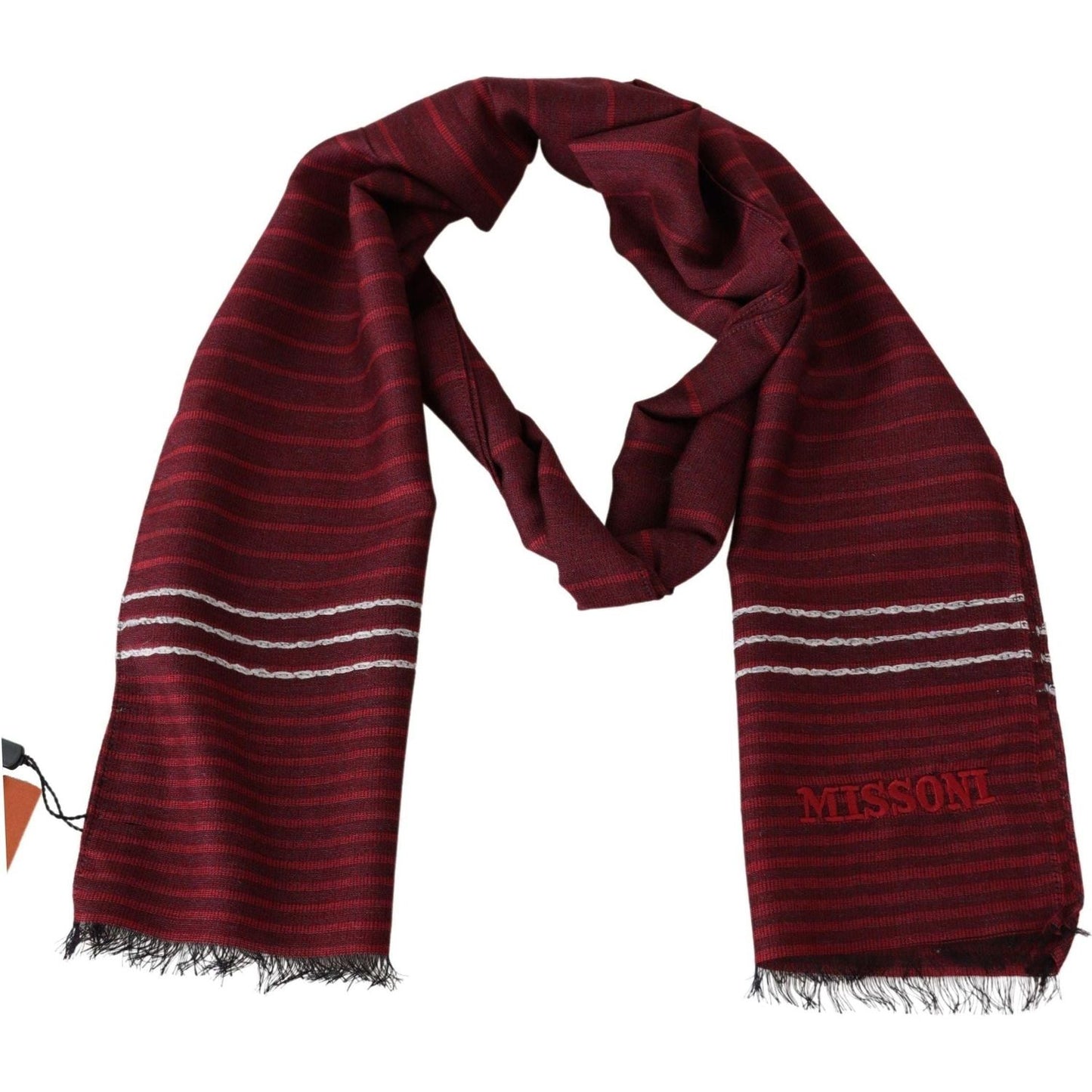 Missoni Elegant Wool Silk Blend Striped Scarf red-striped-wool-blend-unisex-neck-wrap-red