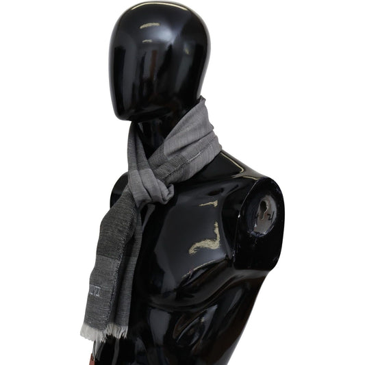 Missoni Elegant Striped Wool Scarf with Logo Embroidery gray-striped-wool-unisex-neck-wrap-fringes-scarf