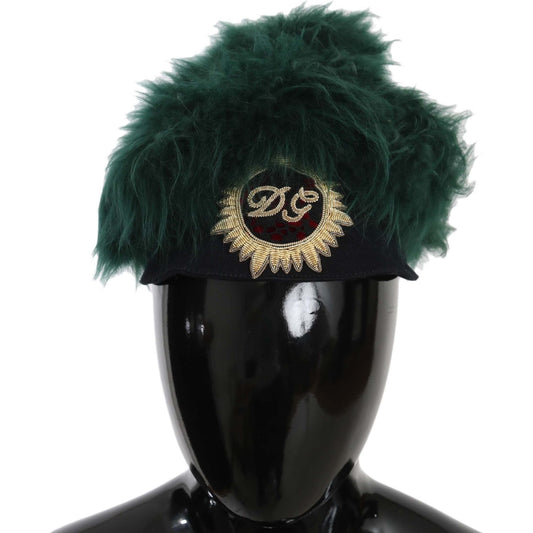 Dolce & Gabbana Elegant Emerald Cashmere Cloche Cap Hat green-fur-dg-logo-embroidered-cloche-hat IMG_0126-2.jpg
