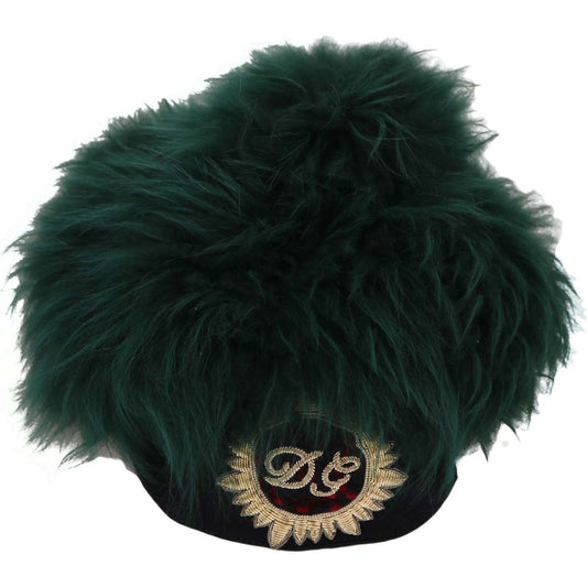 Dolce & Gabbana Elegant Emerald Cashmere Cloche Cap Hat green-fur-dg-logo-embroidered-cloche-hat
