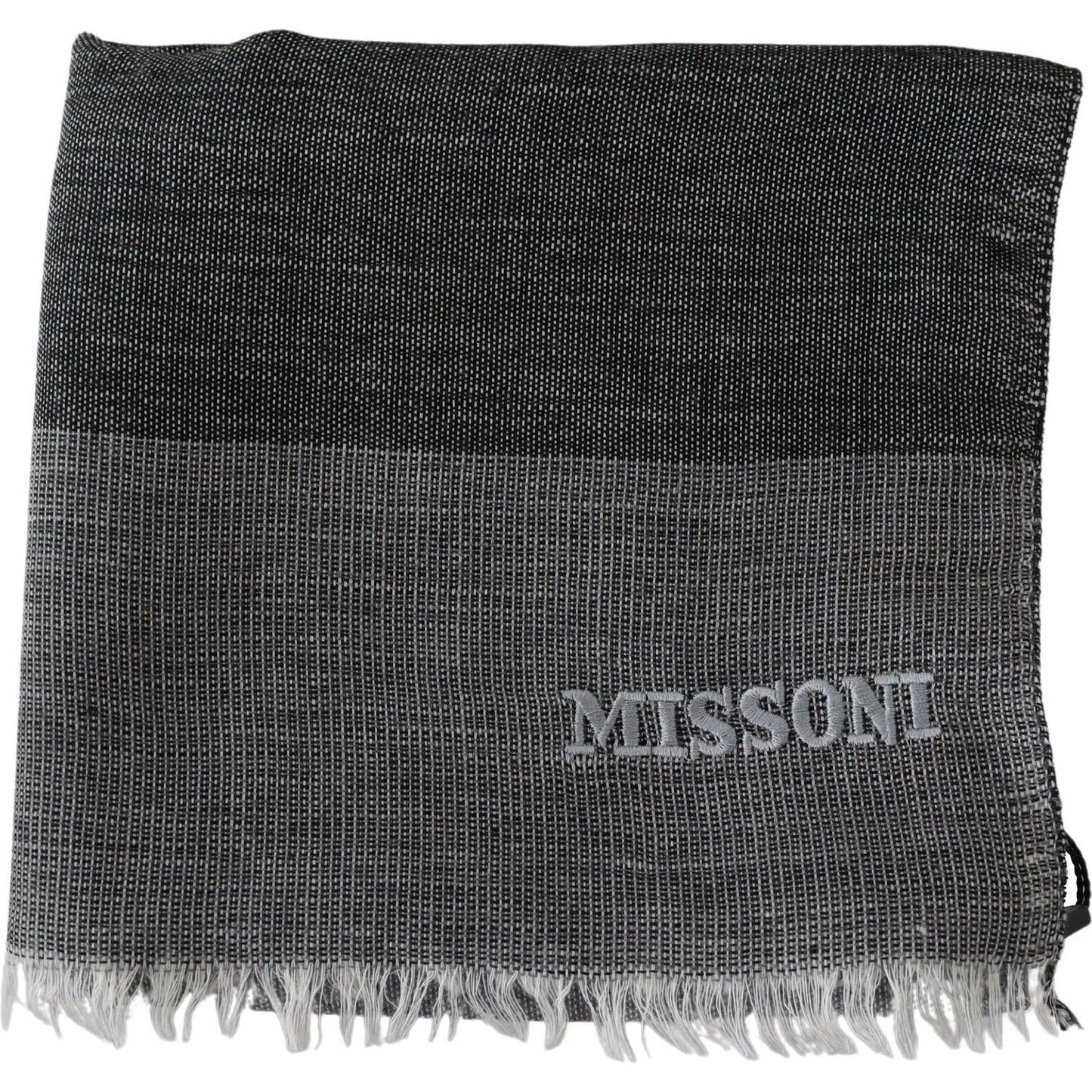 Missoni Elegant Striped Wool Scarf with Logo Embroidery gray-striped-wool-unisex-neck-wrap-fringes-scarf