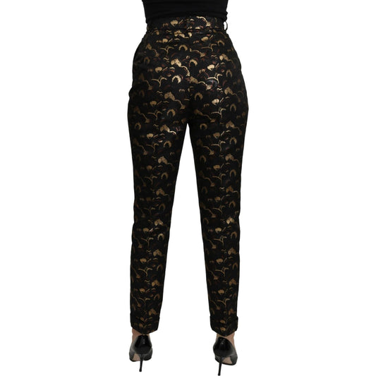 Dolce & Gabbana Elegant High Waist Tapered Brocade Pants Jeans & Pants black-gold-brocade-high-waist-pants