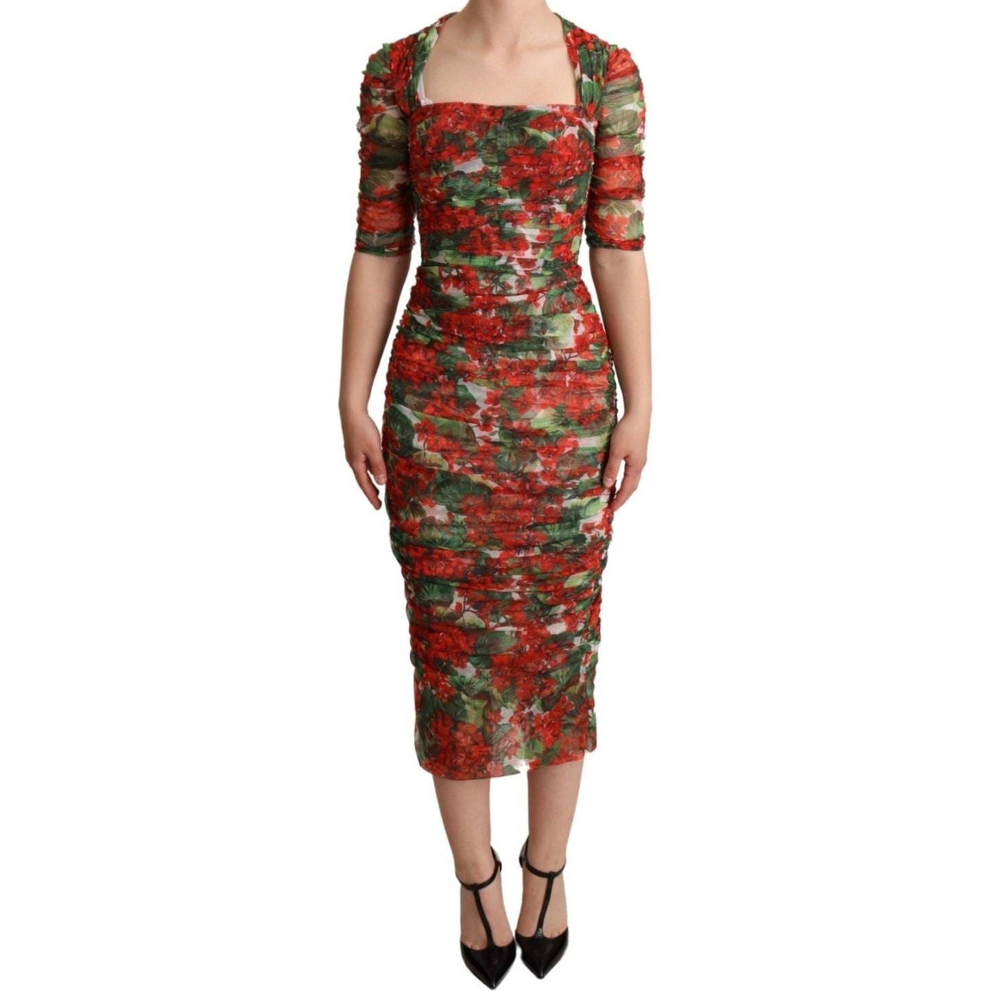 Dolce & Gabbana Elegant Red Floral Midi Sheath Dress WOMAN DRESSES red-floral-print-tulle-sheath-midi-dress IMG_0143-scaled-e4d94cc8-56f.jpg