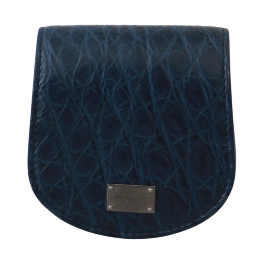 Dolce & Gabbana Elegant Blue Caimano Leather Condom Case Wallet Condom Case blue-holder-pocket-wallet-blue-exotic-skin-condom-case