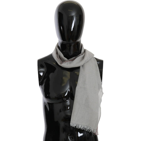 Costume National Elegant Gray Cotton Men's Scarf Scarves gray-fringe-neck-wrap-cotton-scarf