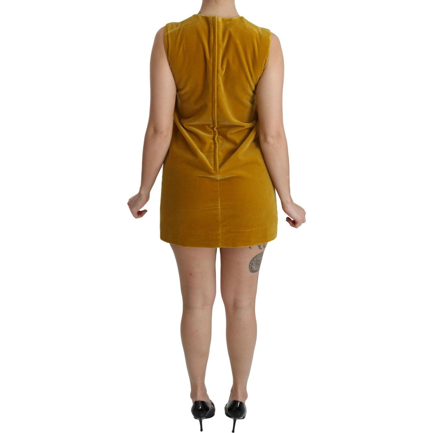 Dolce & Gabbana Mustard Velvet Shift Mini Dress mustard-velvet-stretch-shift-mini-dress