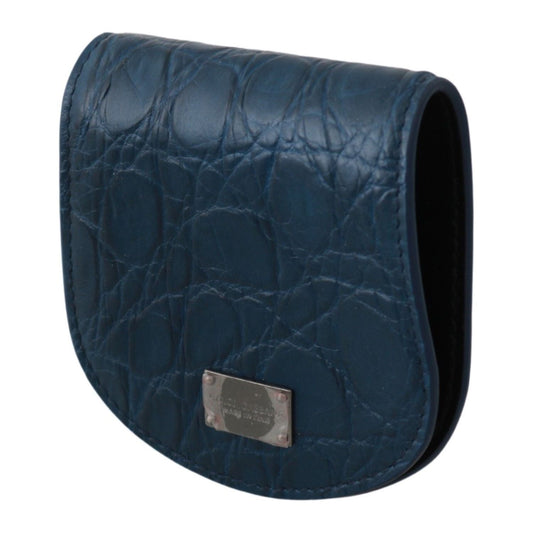 Dolce & Gabbana Sleek Blue Caimano Condom Case Wallet Condom Case blue-leather-holder-pocket-condom-case