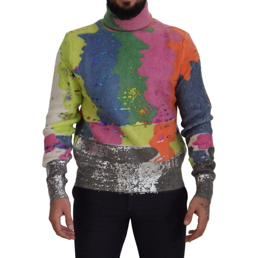 Dolce & Gabbana Multicolor Turtleneck TV Motive Sweater multicolor-turtleneck-pullover-mohair-sweater