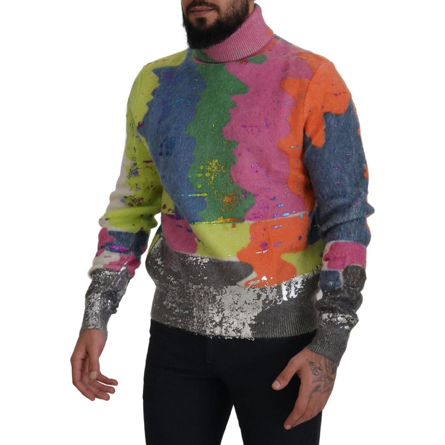 Dolce & Gabbana Multicolor Turtleneck TV Motive Sweater multicolor-turtleneck-pullover-mohair-sweater