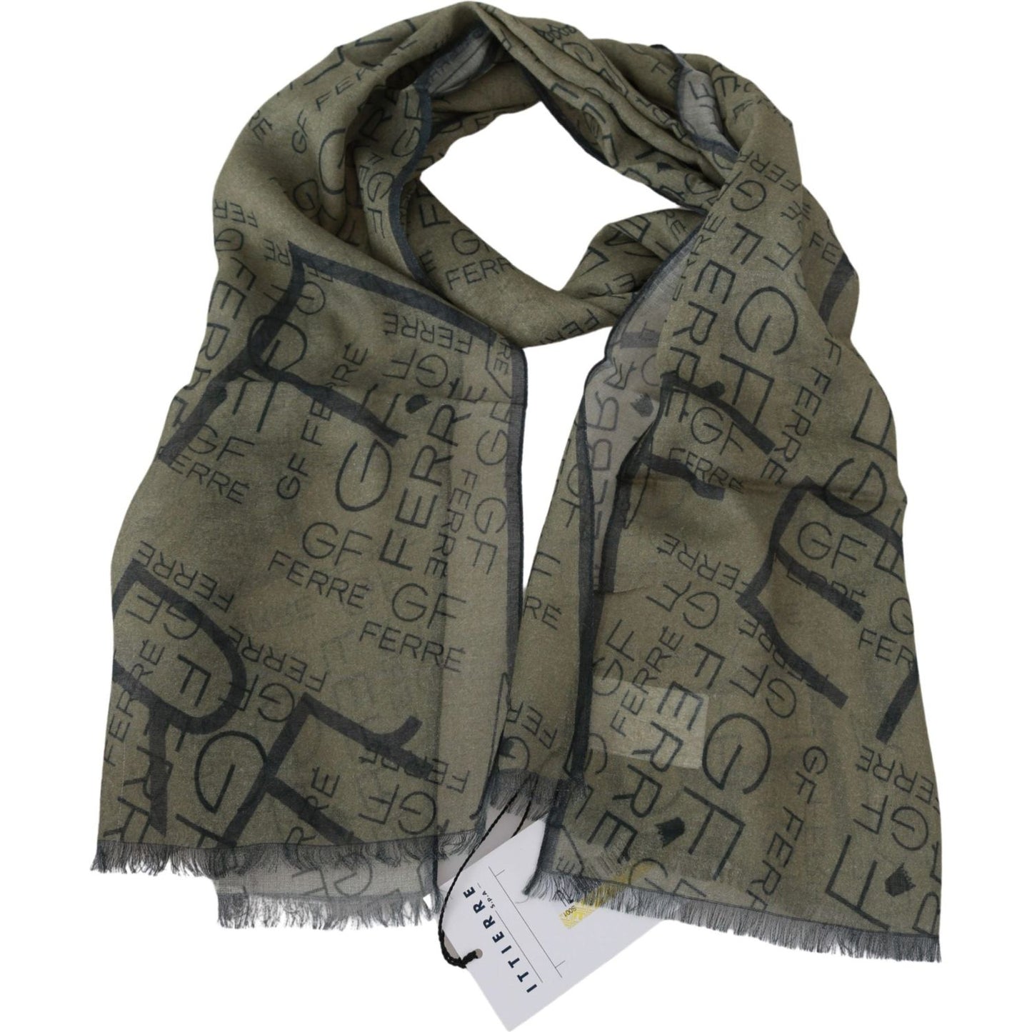GF Ferre Elegant Patterned Wool-Blend Scarf green-wool-viscose-foulard-patterned-branded-scarf-1
