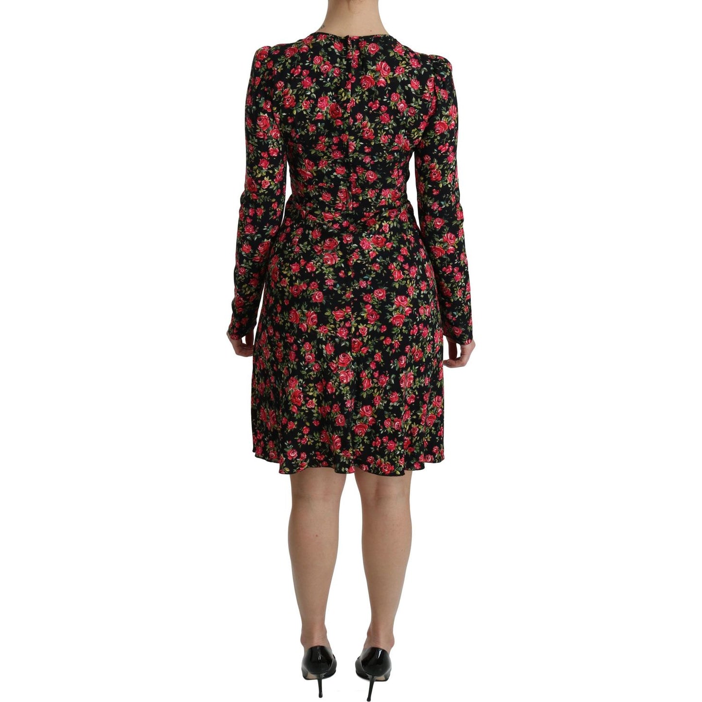 Dolce & Gabbana Floral A-Line Viscose Knee Length Dress black-floral-longsleeve-knee-length-dress