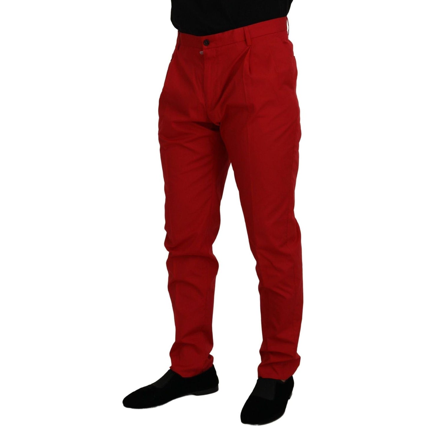Dolce & Gabbana Elegant Slim Fit Crimson Chinos red-cotton-slim-fit-trousers-chinos-pants