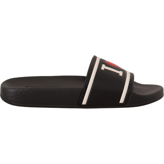 Dolce & Gabbana Elegant Black Leather Slide Sandals for Her black-leather-i-love-d-g-slides-sandals IMG_0163-scaled-0a1388c0-41a.jpg