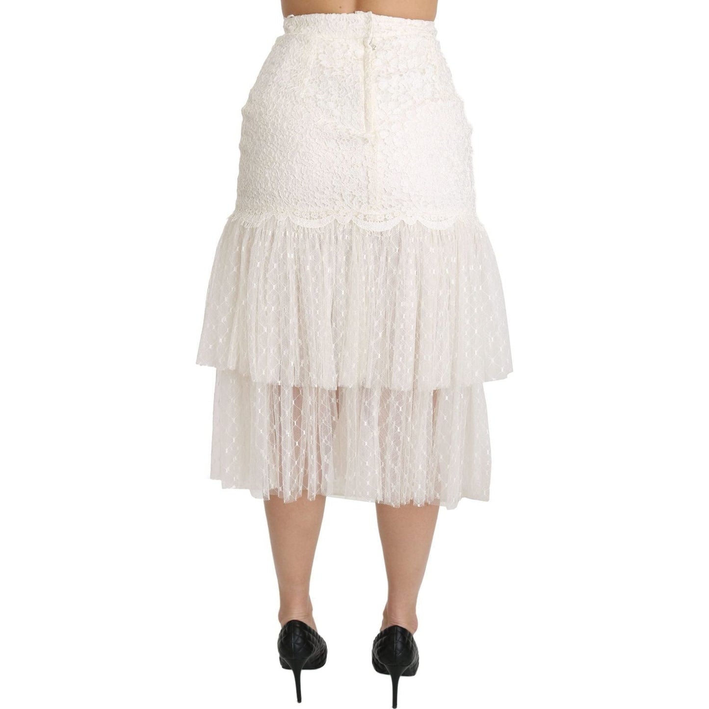 Dolce & Gabbana Elegant White Lace High-Waist Skirt white-lace-layered-high-waist-midi-cotton-skirt