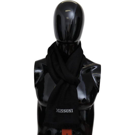 Missoni Black Wool Blend Unisex Neck Wrap Fringes Men's Scarf black-wool-blend-unisex-neck-wrap-fringes-mens-scarf