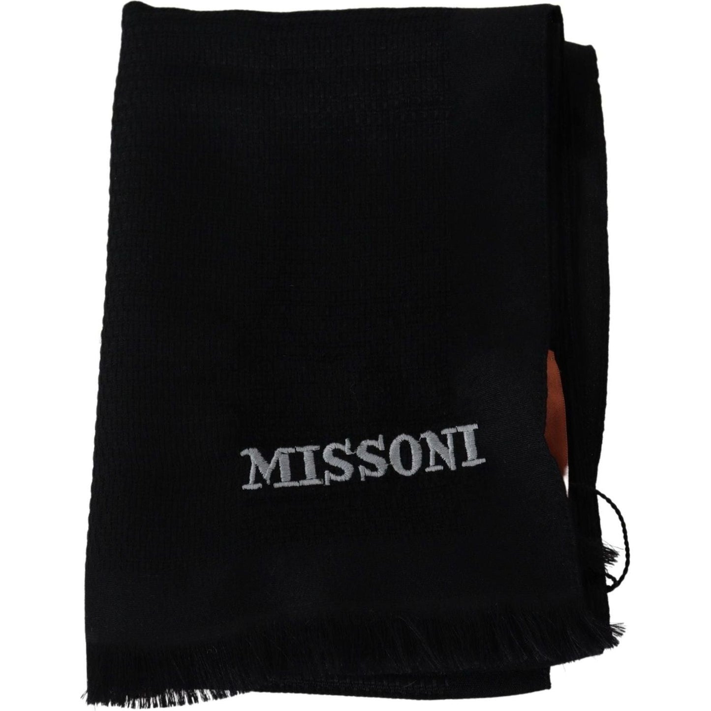 Missoni Black Wool Blend Unisex Neck Wrap Fringes Men's Scarf black-wool-blend-unisex-neck-wrap-fringes-mens-scarf