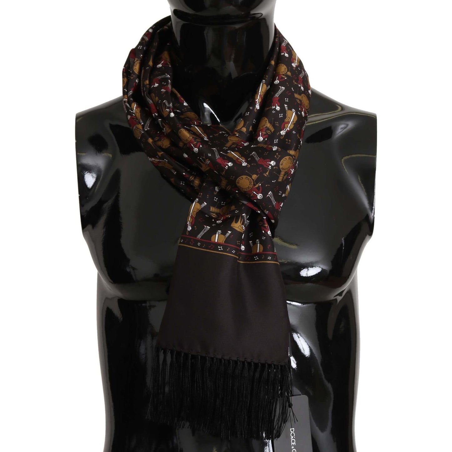 Dolce & Gabbana Elegant Brown Silk Musicians Print Scarf Scarves brown-musicians-print-mens-scarf IMG_0175-2.jpg