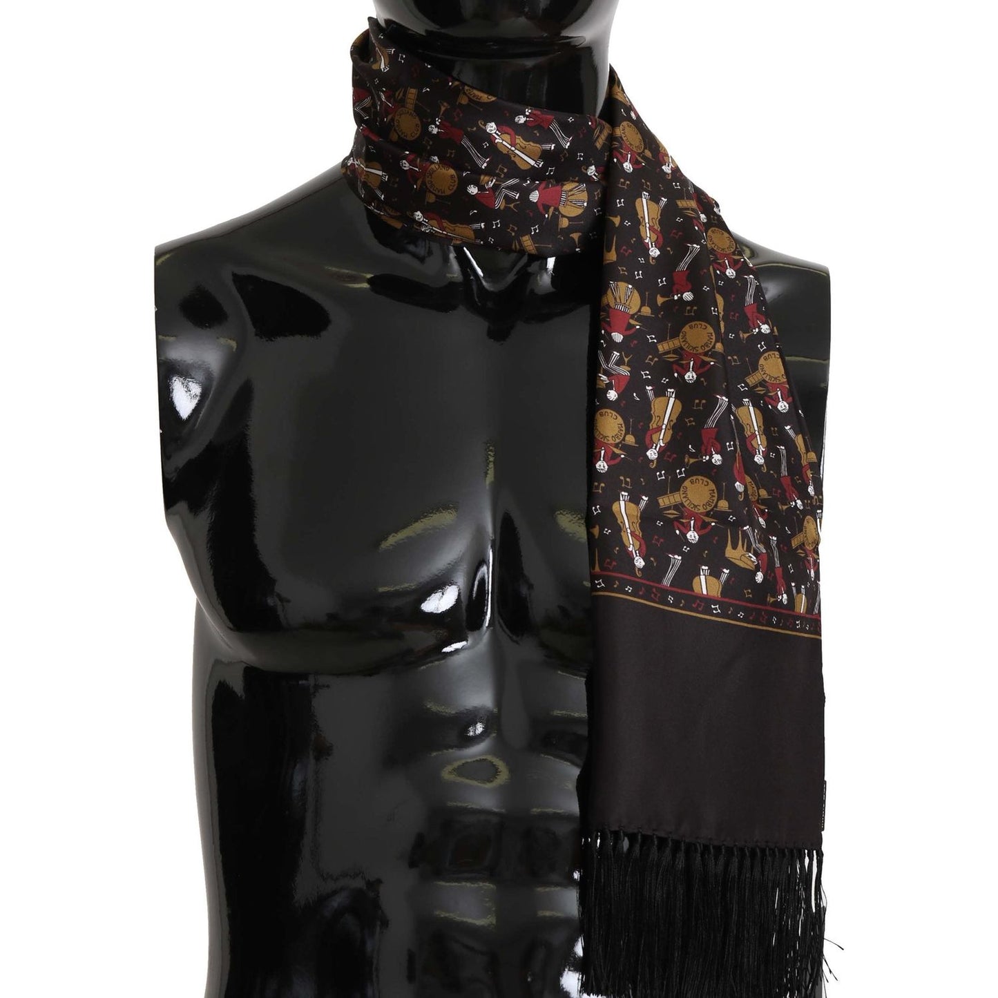 Dolce & Gabbana Elegant Brown Silk Musicians Print Scarf Scarves brown-musicians-print-mens-scarf