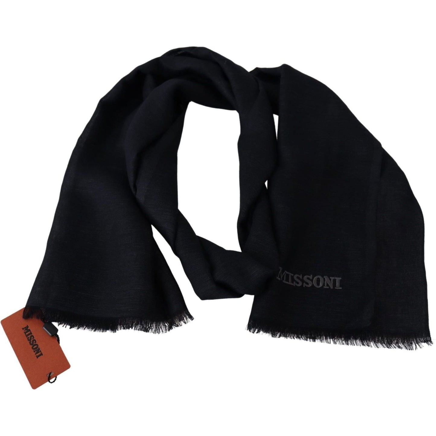 Missoni Elegant Unisex Wool Scarf with Fringes and Logo black-wool-knit-unisex-neck-wrap-fringe-scarf