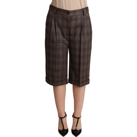 Dolce & Gabbana Checkered Wool Bermuda Shorts in Brown WOMAN SKIRTS brown-checkered-wool-bermuda-mid-waist-shorts