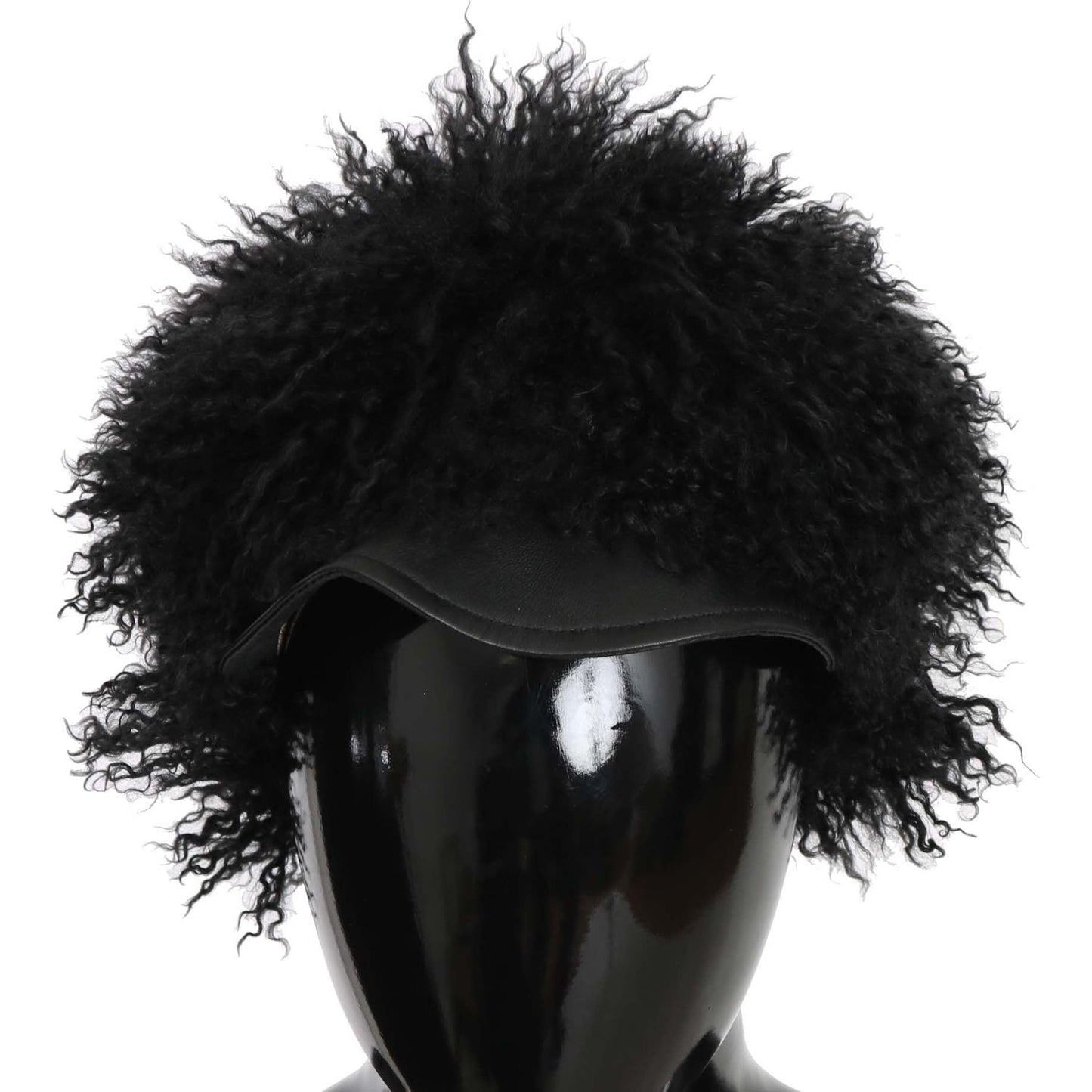 Dolce & Gabbana Black Tibet Lamb Fur Leather Gatsby Hat black-tibet-lamb-fur-leather-gatsby-hat Hat