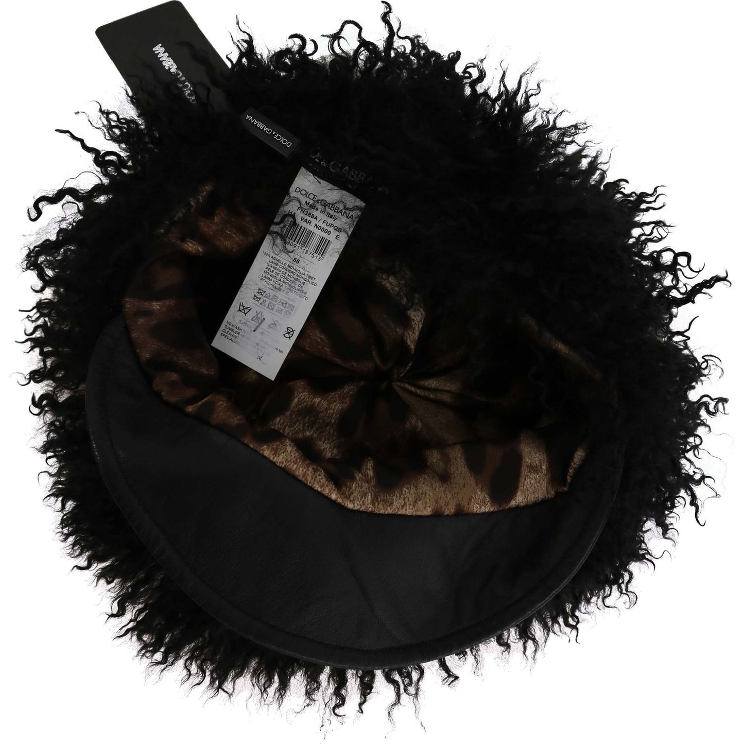 Dolce & Gabbana Black Tibet Lamb Fur Leather Gatsby Hat black-tibet-lamb-fur-leather-gatsby-hat Hat IMG_0191-2.jpg