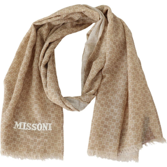 Missoni Elegant Wool Scarf with Signature Design brown-wool-knit-neck-wrap-fringe-shawl