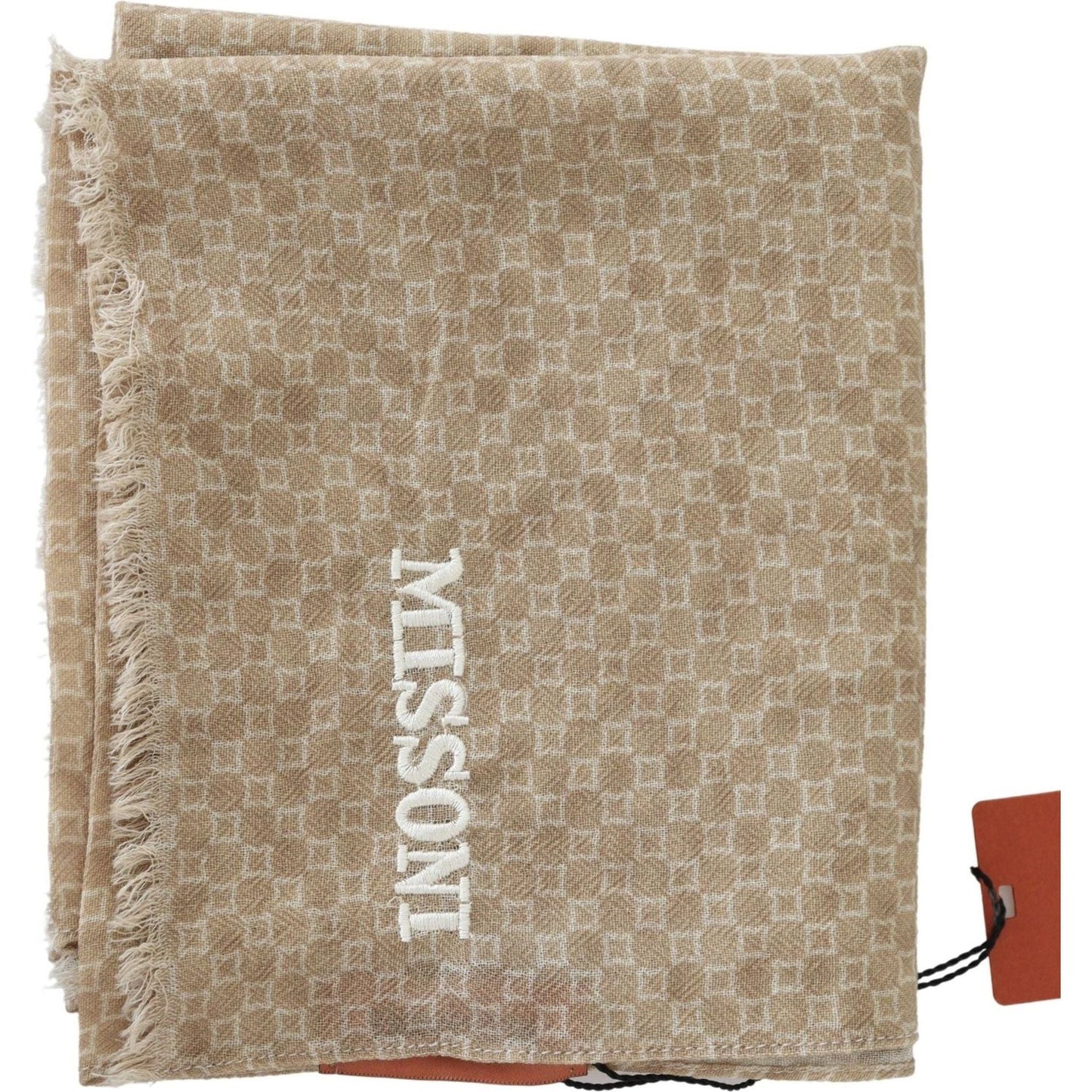Missoni Elegant Wool Scarf with Signature Design brown-wool-knit-neck-wrap-fringe-shawl