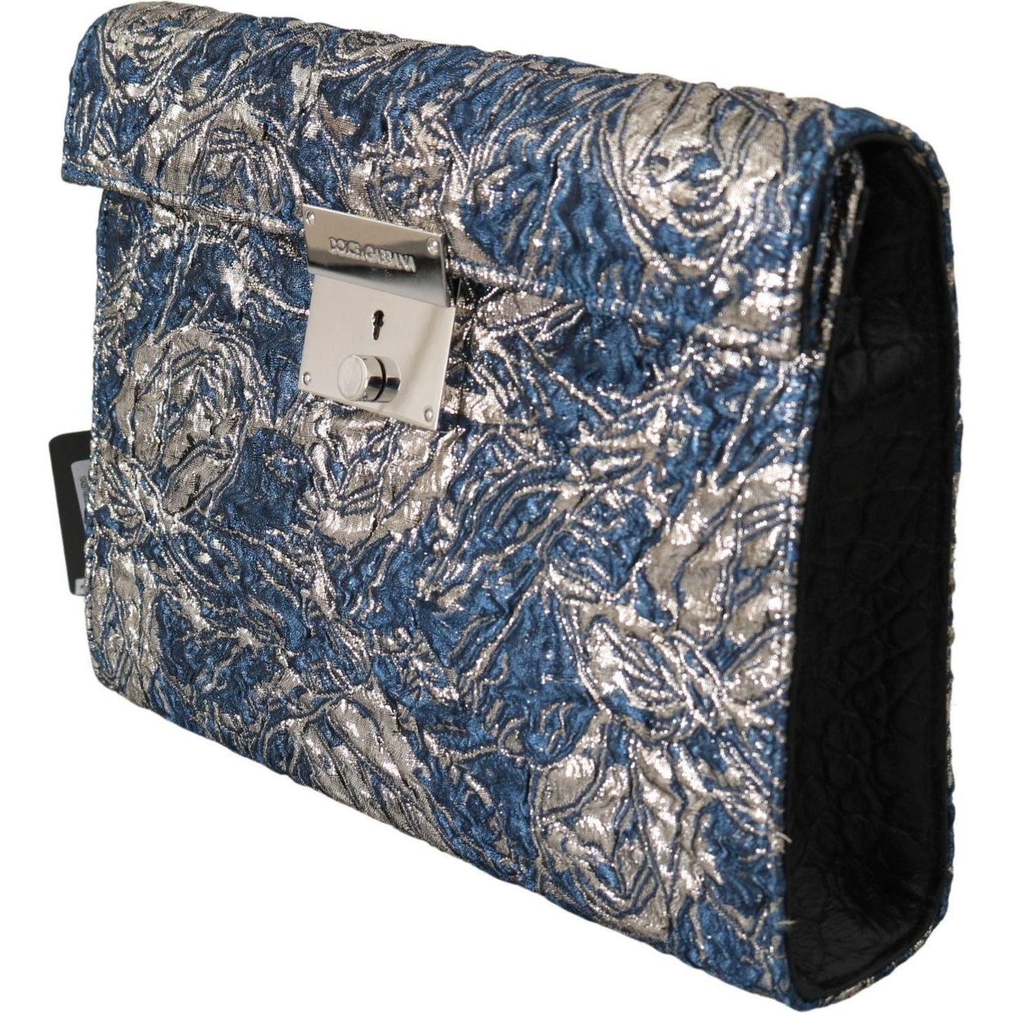 Dolce & Gabbana Elegant Blue Croc-Print Briefcase Clutch Briefcase blue-silver-jacquard-leather-document-briefcase-bag IMG_0199-d11bd667-37b.jpg