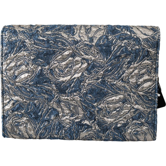 Dolce & Gabbana Elegant Blue Croc-Print Briefcase Clutch Briefcase blue-silver-jacquard-leather-document-briefcase-bag