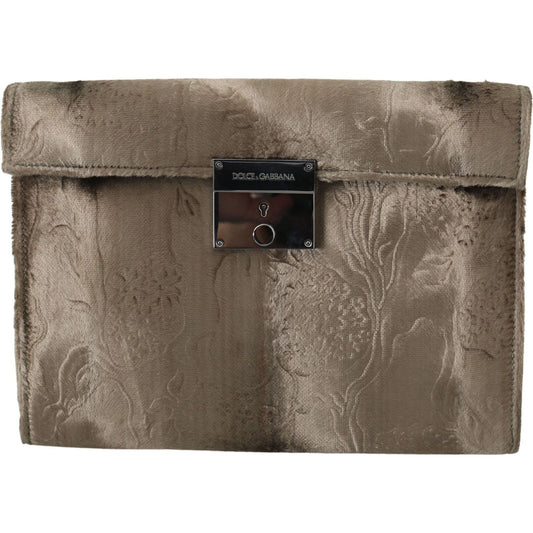 Dolce & Gabbana Beige Velvet Croco-Print Leather Briefcase Clutch Clutch beige-velvet-floral-leather-men-document-briefcase