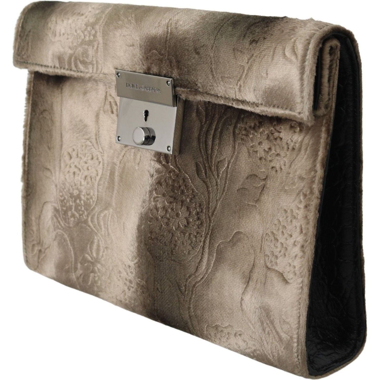Dolce & Gabbana Beige Velvet Croco-Print Leather Briefcase Clutch Clutch beige-velvet-floral-leather-men-document-briefcase