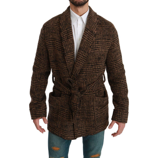 Dolce & Gabbana Elegant Brown Alpaca Blend Belted Cape Jacket Coats & Jackets brown-checkered-wool-robe-coat-wrap-jacket IMG_0212-scaled-d953112d-bc6.jpg