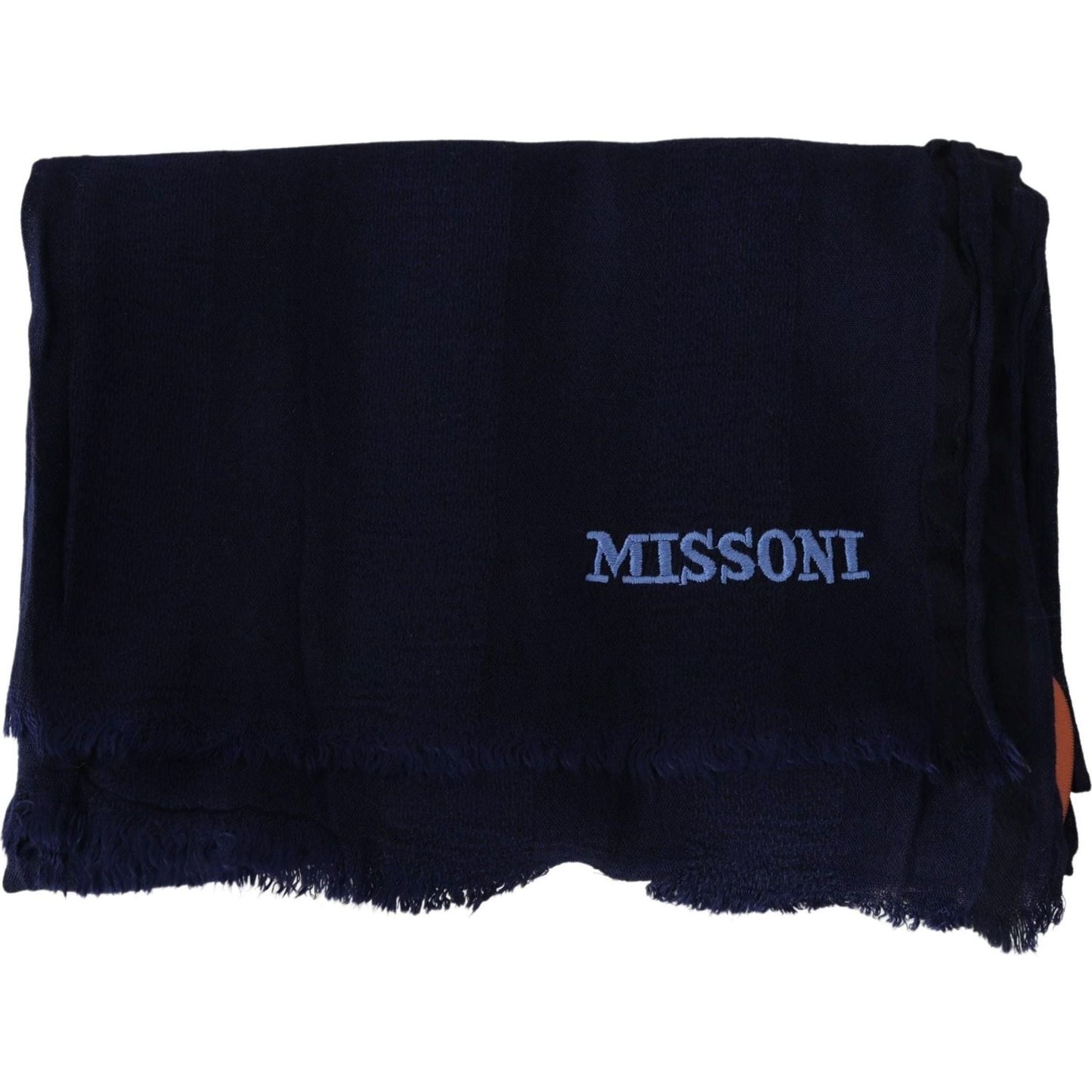 Missoni Elegant Blue Wool Scarf with Embroidered Logo blue-wool-knit-unisex-neck-wrap-scarf