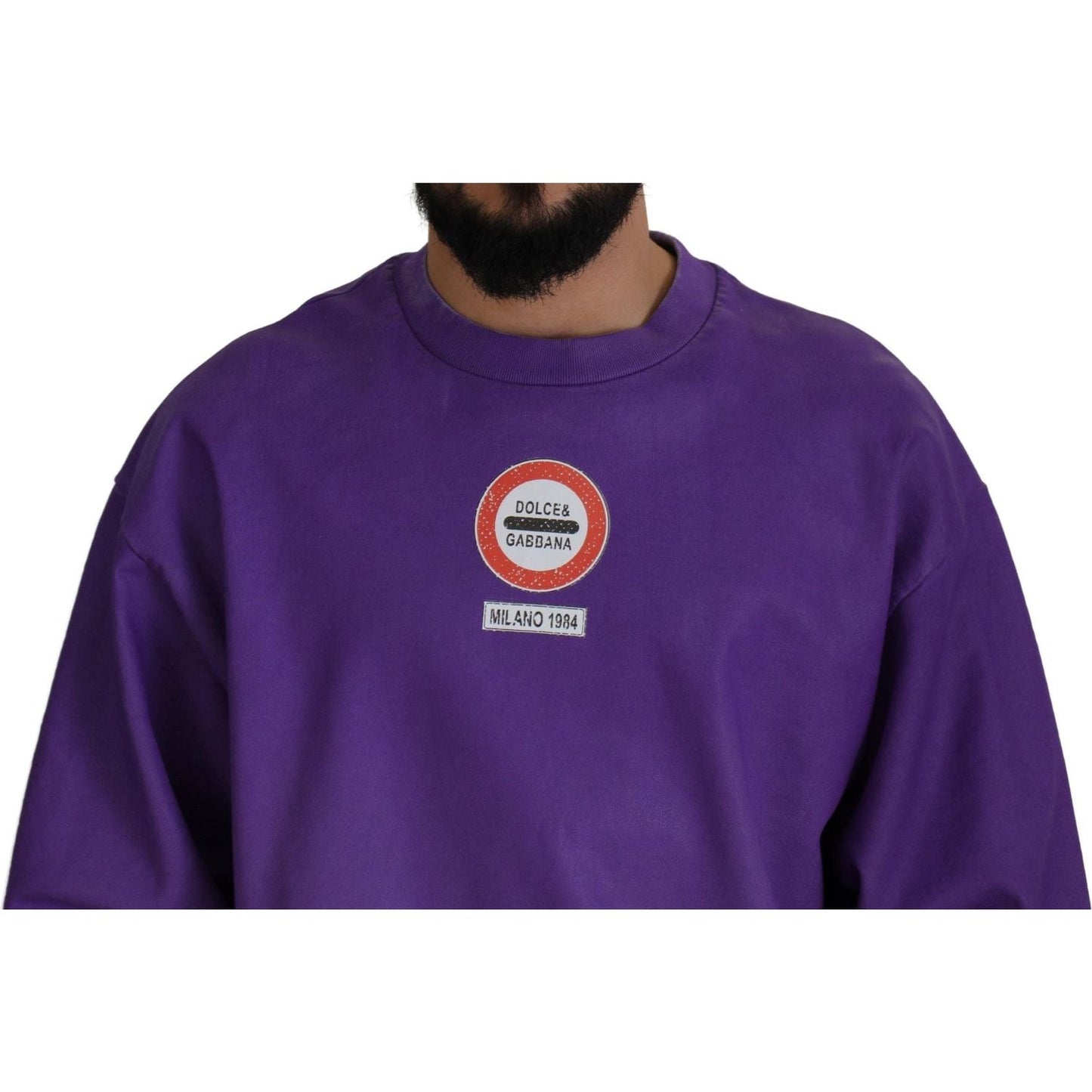 Dolce & Gabbana Elegant Purple Cotton Crewneck Sweater purple-wash-logo-cotton-crewneck-sweatshirt-sweater