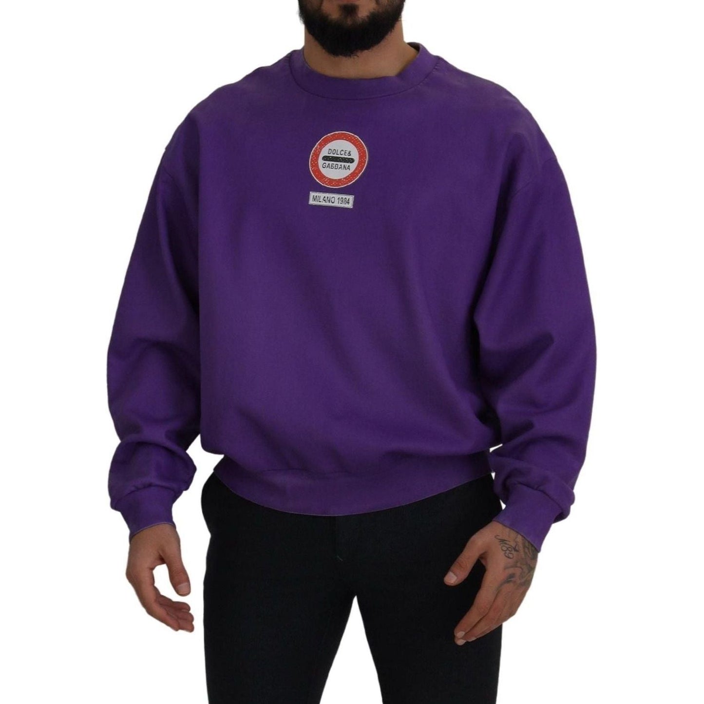 Dolce & Gabbana Elegant Purple Cotton Crewneck Sweater purple-wash-logo-cotton-crewneck-sweatshirt-sweater