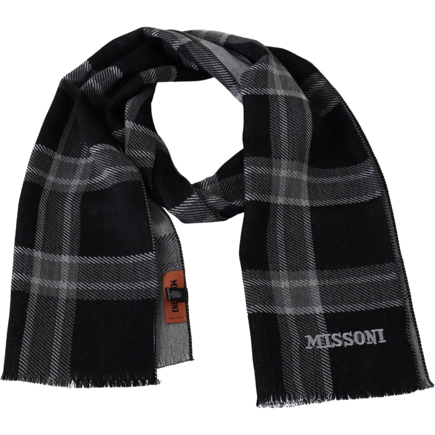 Missoni Elegant Woolen Striped Scarf black-plaid-wool-unisex-neck-wrap-scarf