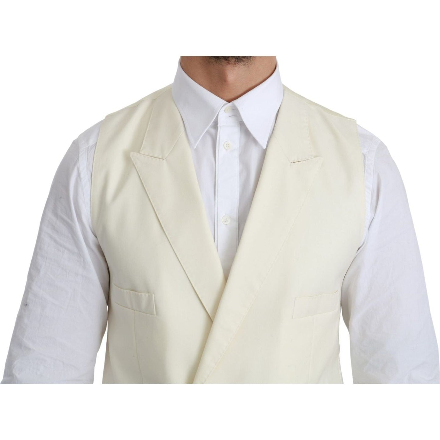 Dolce & Gabbana Elegant Cream Wool Dress Vest white-waistcoat-formal-wool-vest