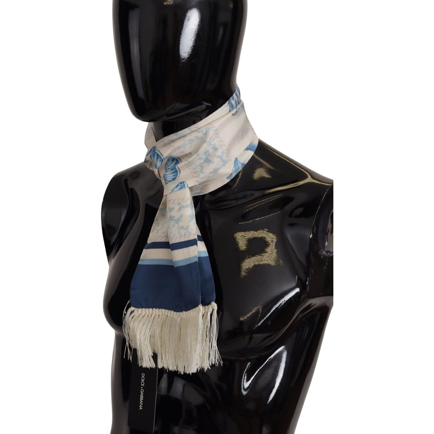 Dolce & Gabbana Elegant Multicolor Silk Men's Scarf blue-silk-shell-print-white-shawl-fringes-scarf