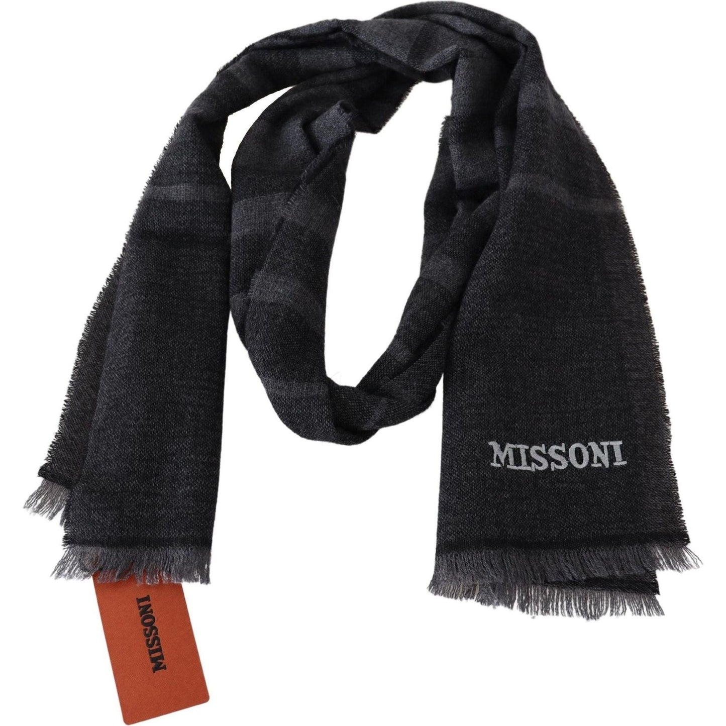 Missoni Elegant Wool Scarf with Signature Stripes black-striped-wool-unisex-neck-wrap-scarf