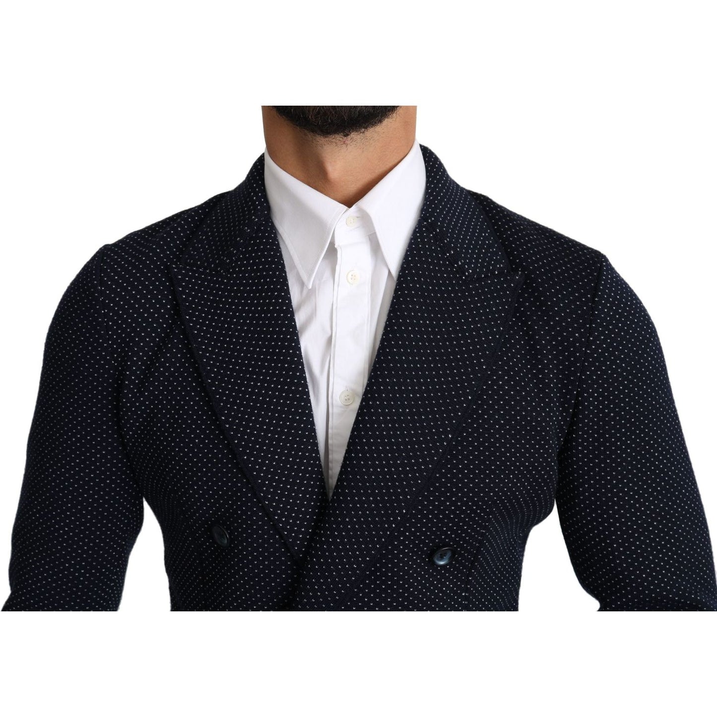 Dolce & Gabbana Elegant Dark Blue Dotted Slim-Fit Blazer dark-blue-dotted-double-breasted-coat-blazer IMG_0236-scaled-91ddd467-093.jpg