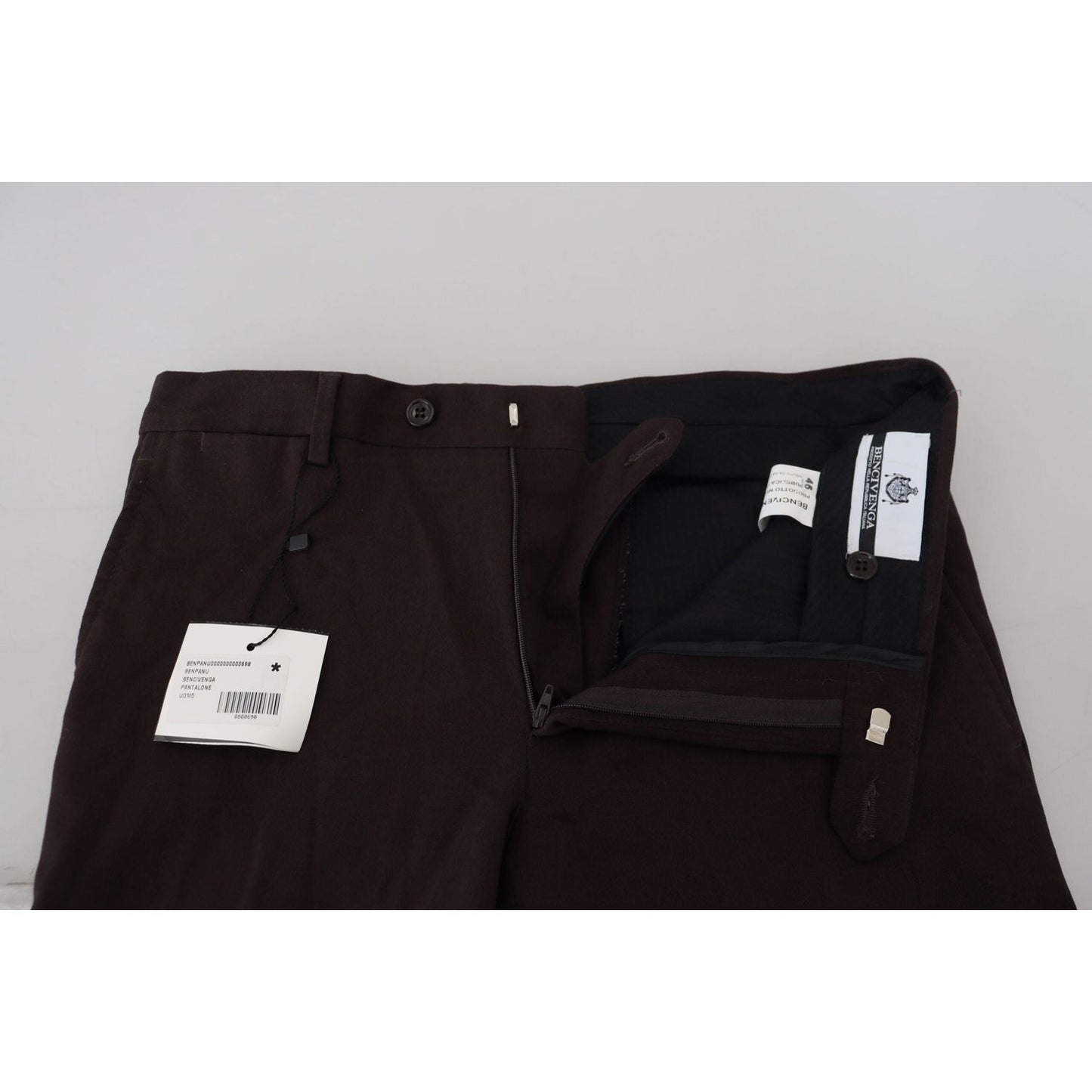BENCIVENGA Elegant Brown Cotton Blend Trousers brown-cotton-tapered-formal-men-pants