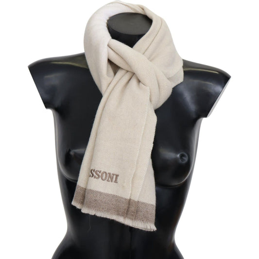 Missoni Elegant Beige Wool Scarf with Embroidered Logo beige-lined-wool-knit-neck-wrap-shawl IMG_0242-fc1a6e3c-53d.jpg