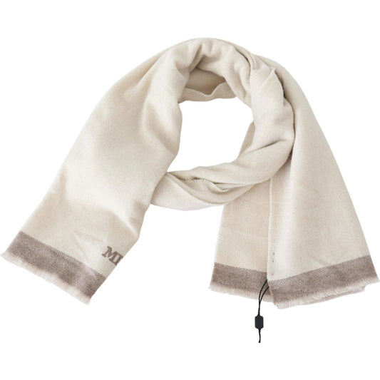 Missoni Elegant Beige Wool Scarf with Embroidered Logo beige-lined-wool-knit-neck-wrap-shawl